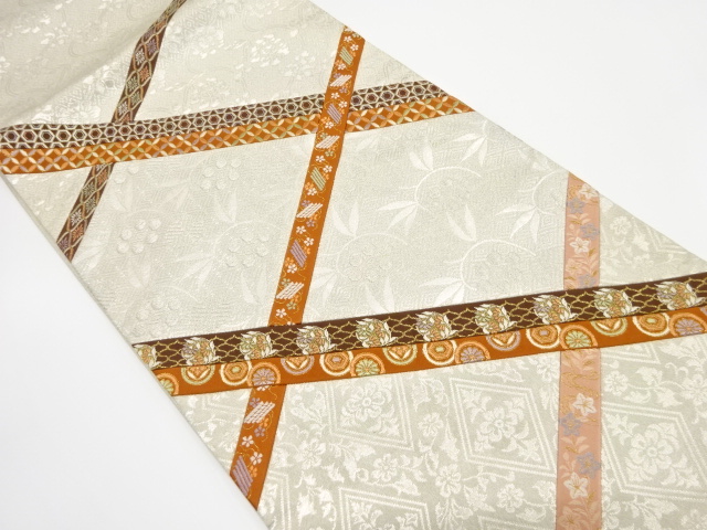 JAPANESE KIMONO / ANTIQUE FUKURO OBI / SILK / KIRIBAME / FLOWER